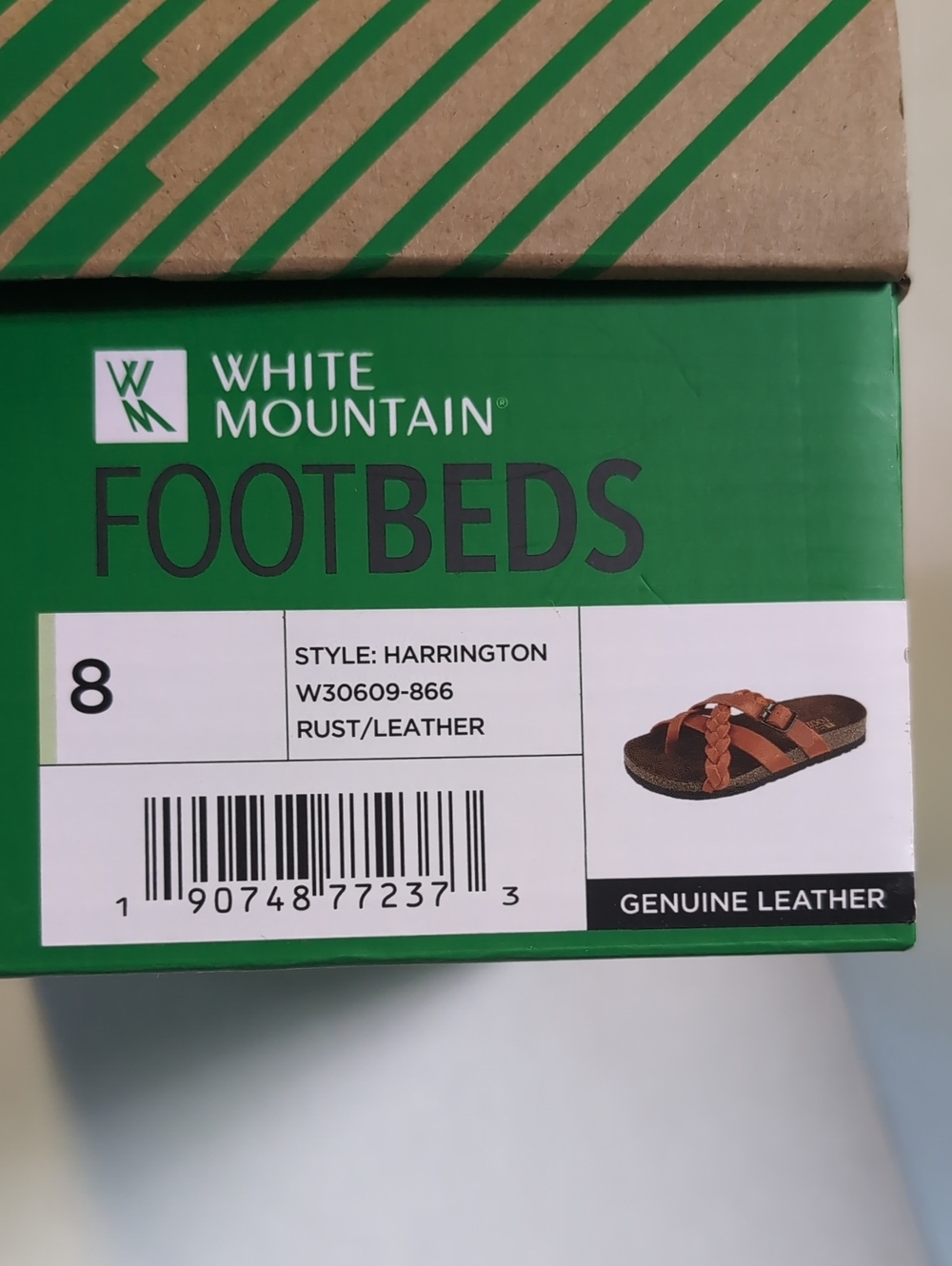 White Mountain Harrington Footbed Leather Sandals Orange Women's US 8 New - Picture 5 of 6